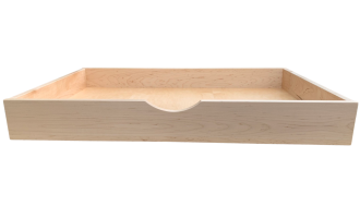 Rollout dovetailed drawer with half-moon cutout handscoop